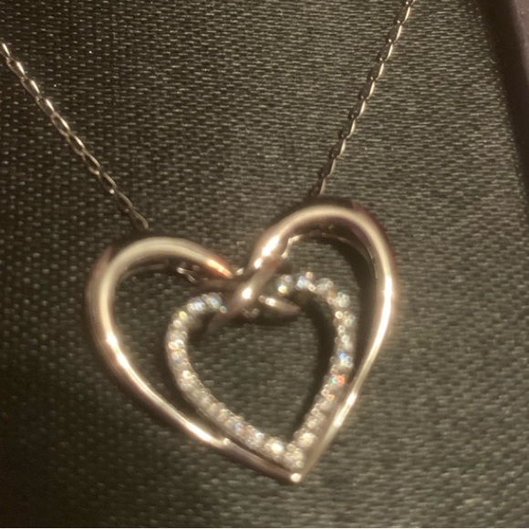 NEW Diamond Sterling Silver Diamond Heart Necklace 16"-18" Chain NWT style 2 - Picture 3 of 8